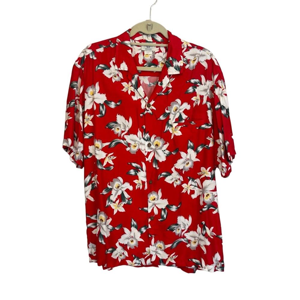 Paradise Bay Floral Button Up Shirt Red Large USA